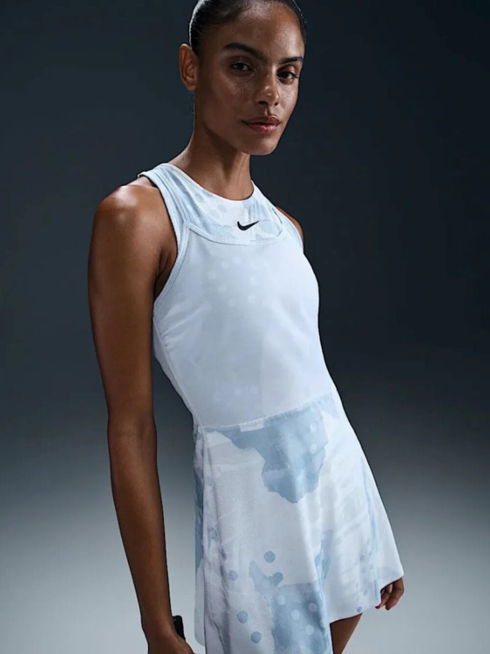 Nike Court Slam Dri-Fit Printed Tennis Dress Light Blue Women's Large HM8646-121